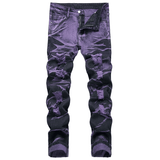 Purple And Black Fried Ripped Denim Trousers - MAXIME