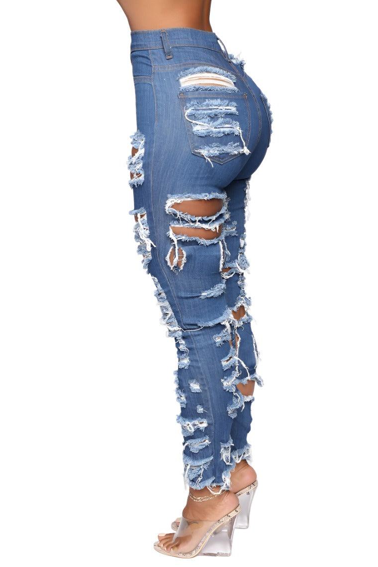 Cut And Tear Stretchy Calf Jeans - MAXIME