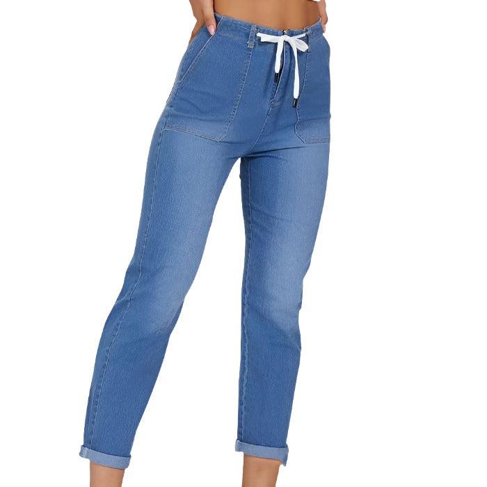 Denim Women's Pants Belt Design Elastic - MAXIME