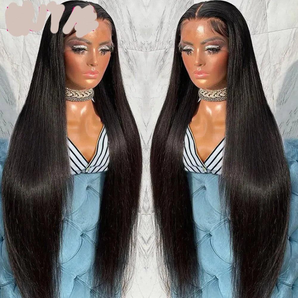 Real Human Hair Lace Wig Set Straight Hair Black Medium Length - MAXIME