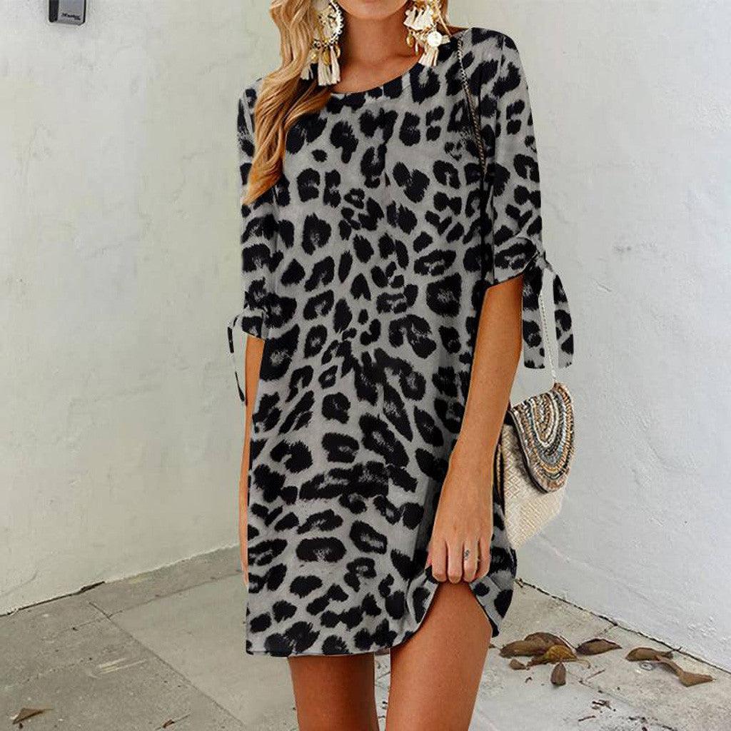 Maxime Leopard Print Round Neck Dress - MAXIME