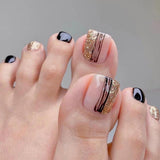 Women's Fashion Black Line Gold Powder Wear Manicure Nails - MAXIME