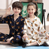 Long sleeve ice silk bear pajamas set for boys and girls - MAXIME