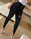 Slim High Waist Ripped Skinny Ripped Pants - MAXIME