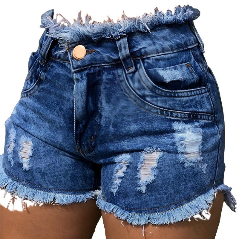 Tassel Torn Hole Women's Denim Shorts - MAXIME