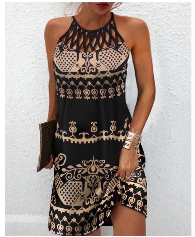 Print Dress Casual Halterneck Summer Clothes - MAXIME