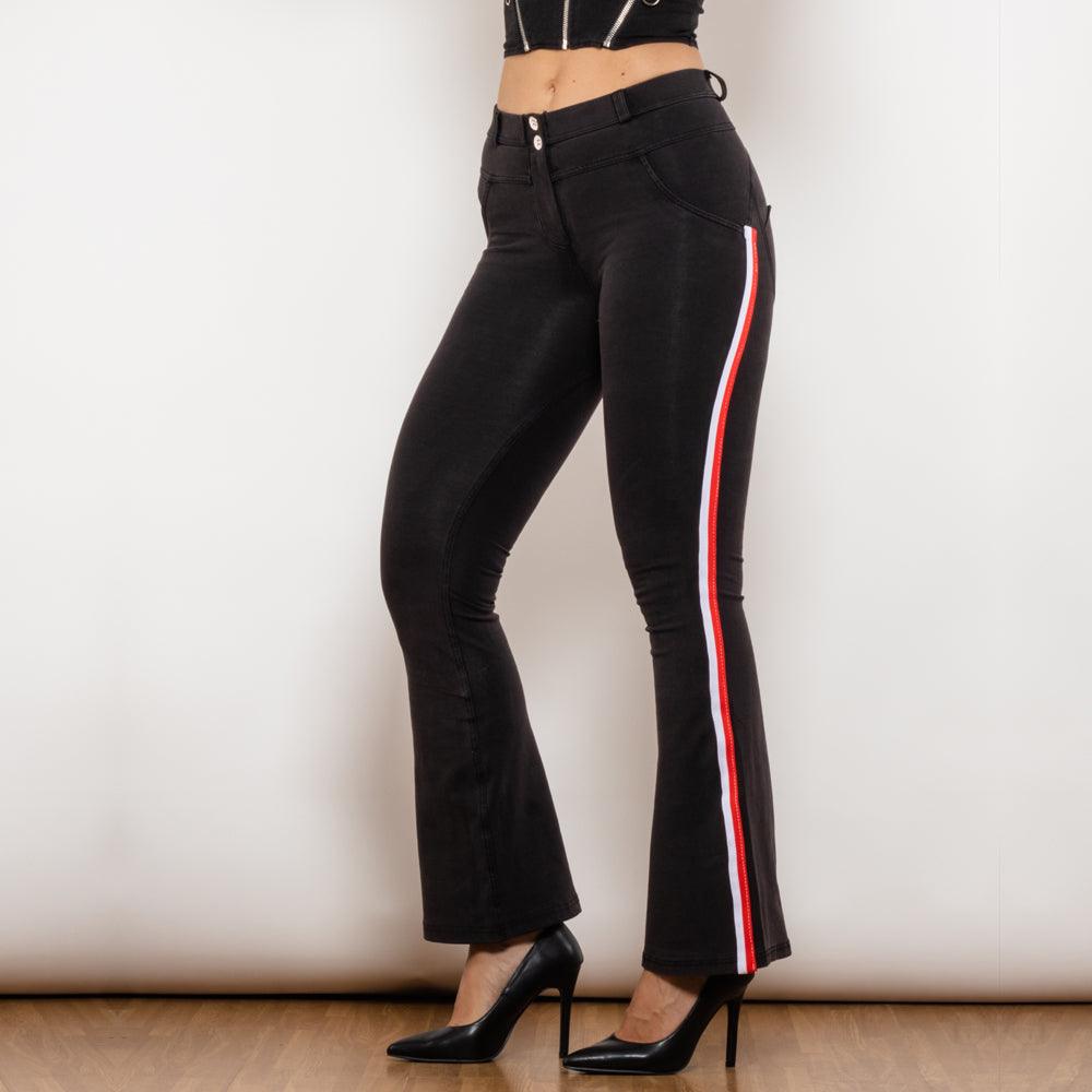 Melody Side Stripe Stretch Pants SlimBum Black Jeans - MAXIME