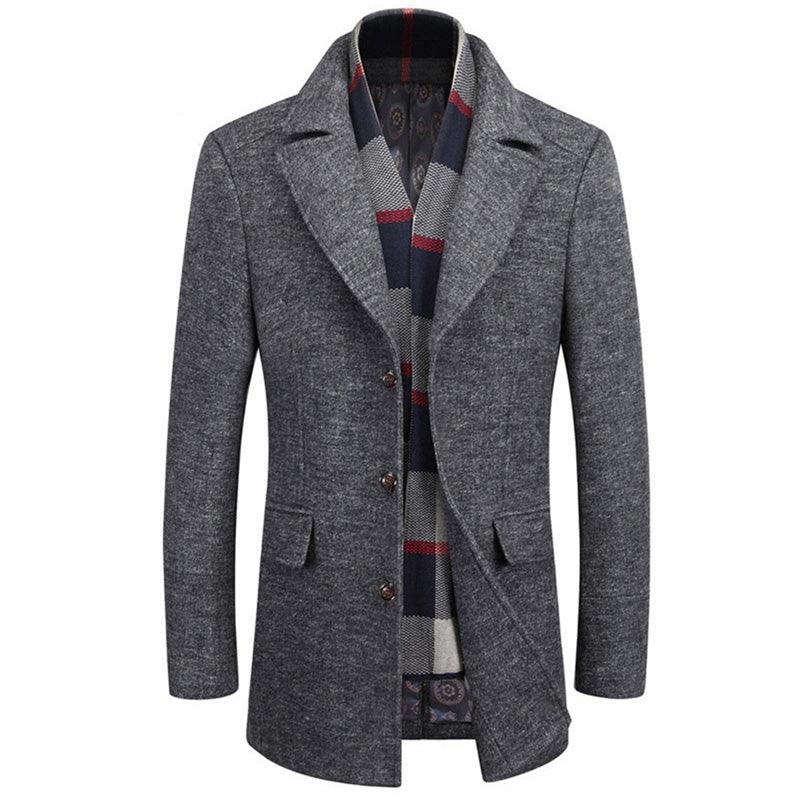 MAXIME scarf collar woolen men's long coat - MAXIME