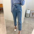 High Waist Irregular Buckle Loose Casual Jeans - MAXIME