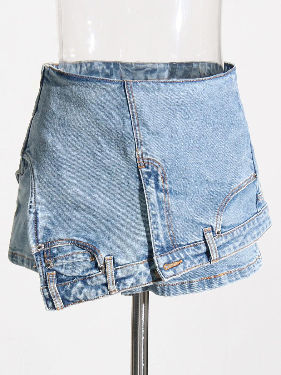 Denim Stitching Shorts - MAXIME