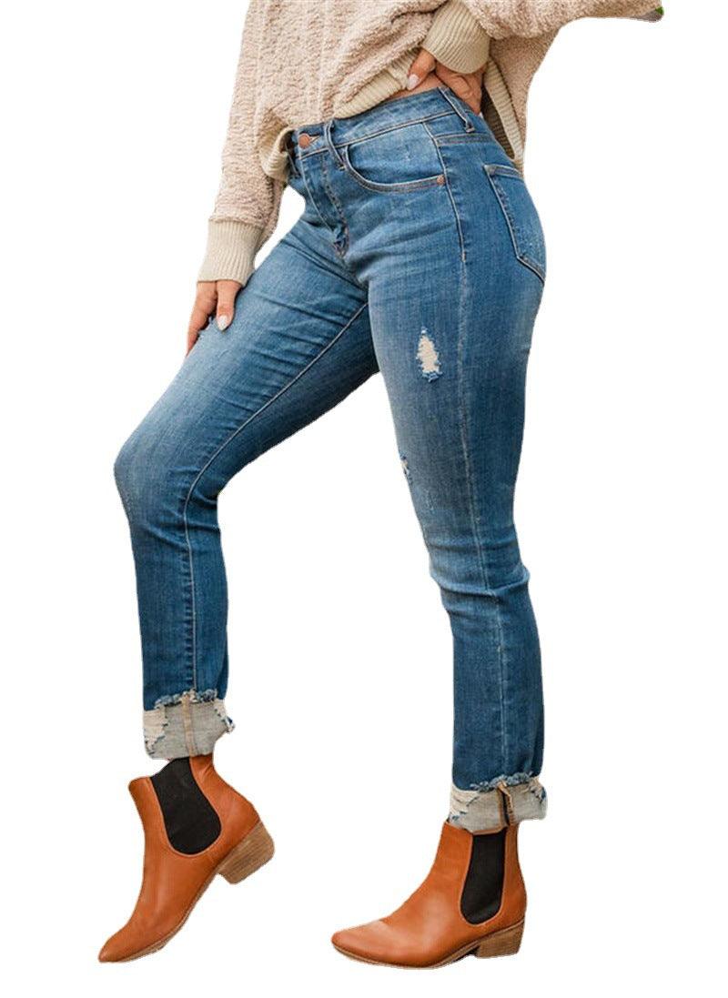 Slim Fit And Torn Blue Jeans For Women - MAXIME