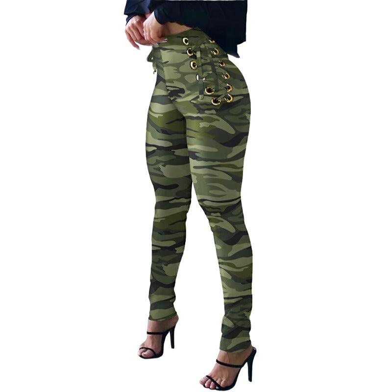 Autumn Camouflage Waist Tie Leggings - MAXIME