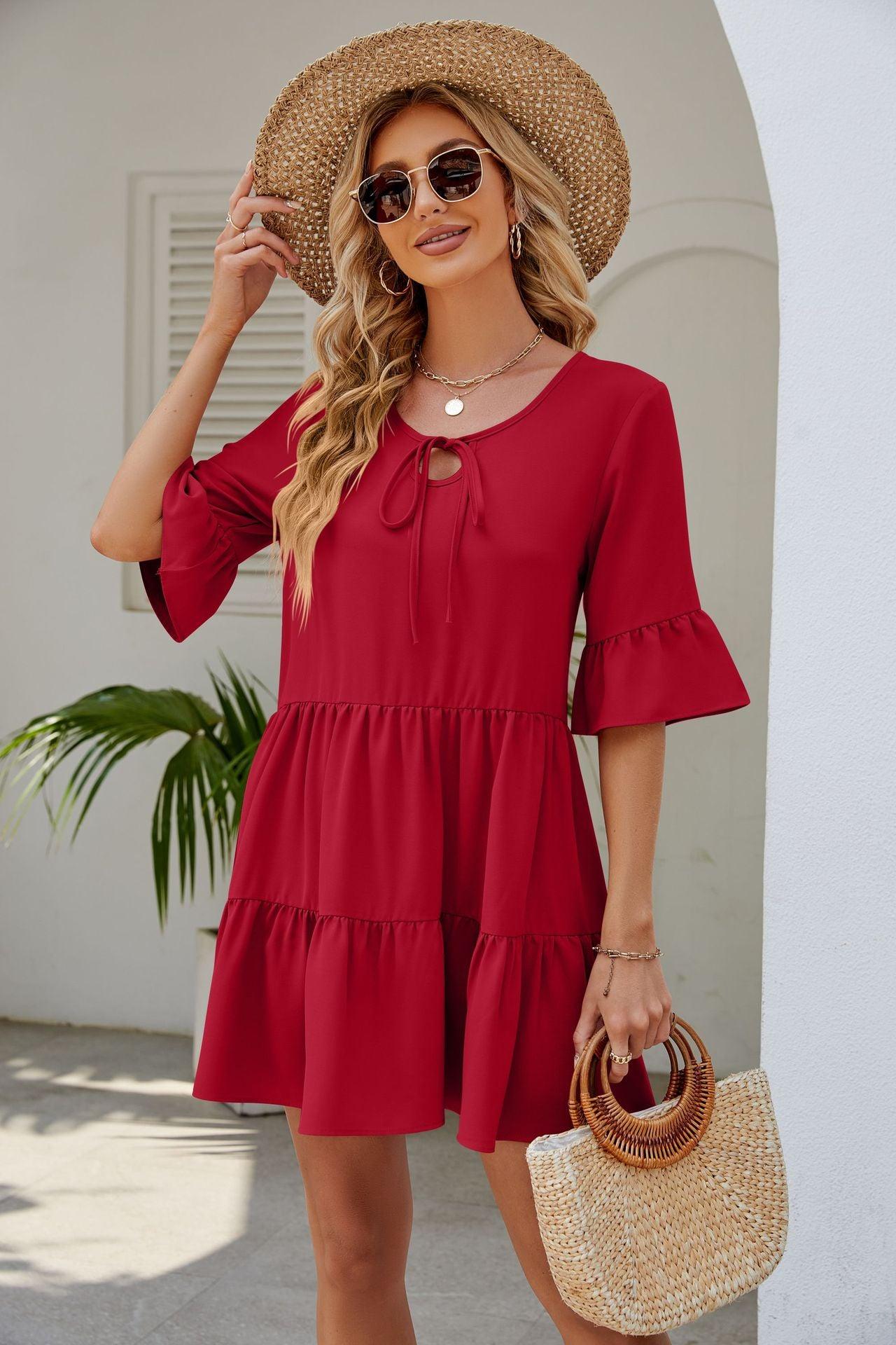 Maxime Short Sleeve Lace-up Dress - MAXIME