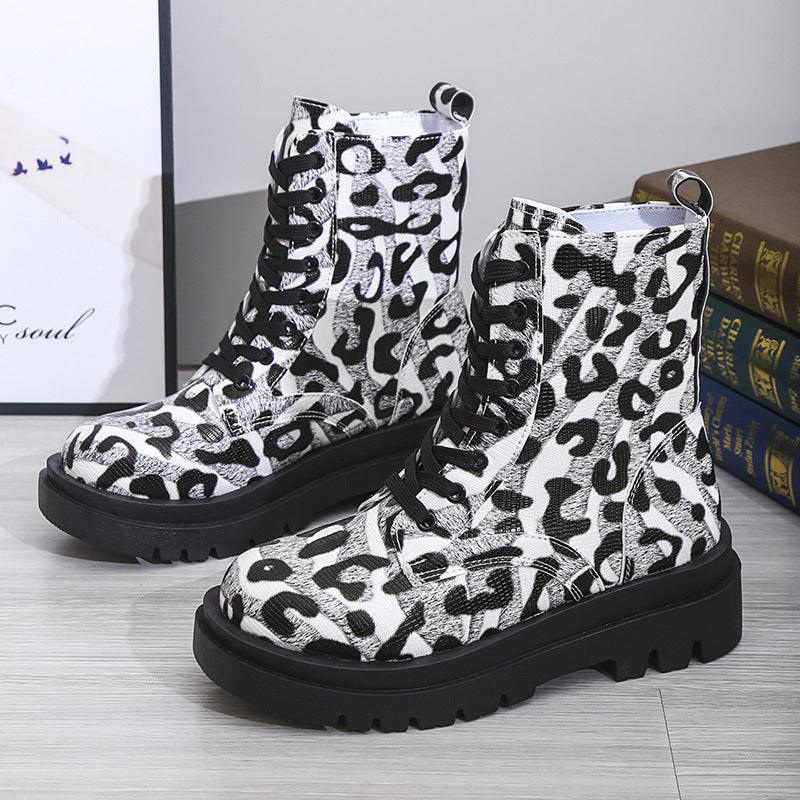 Maxime Black White Leopard Cowgirl Boots - MAXIME