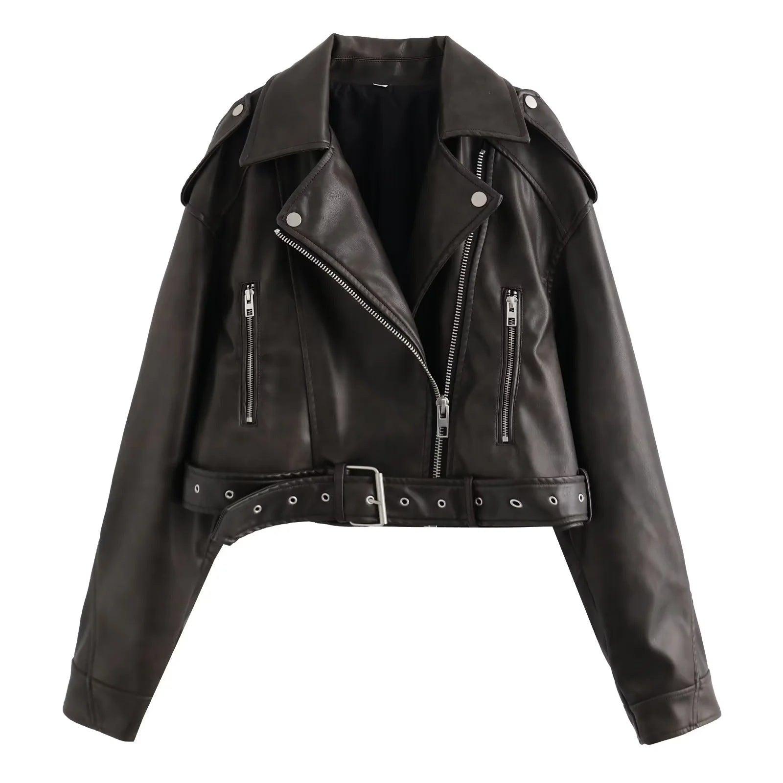 Leather Short Zipper Fashion Jacket - MAXIME