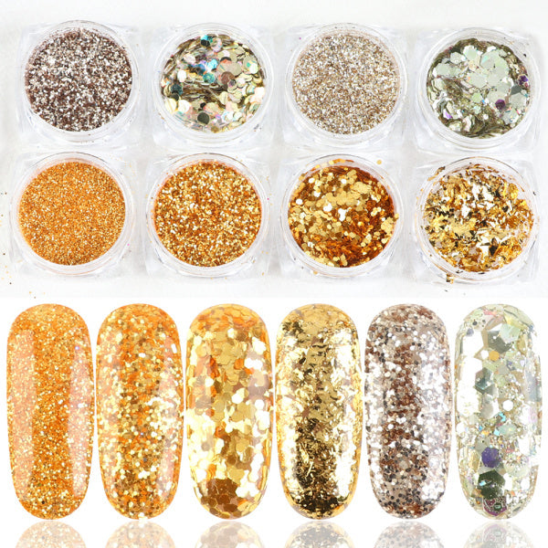 8 Box Mix Glitter Nail Art Powder Flakes Set - MAXIME