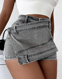 Denim Skinny Mini Skorts Skirt - MAXIME