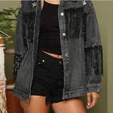 Multicolor Denim Coat Star Sequins Tassel Jacket - MAXIME