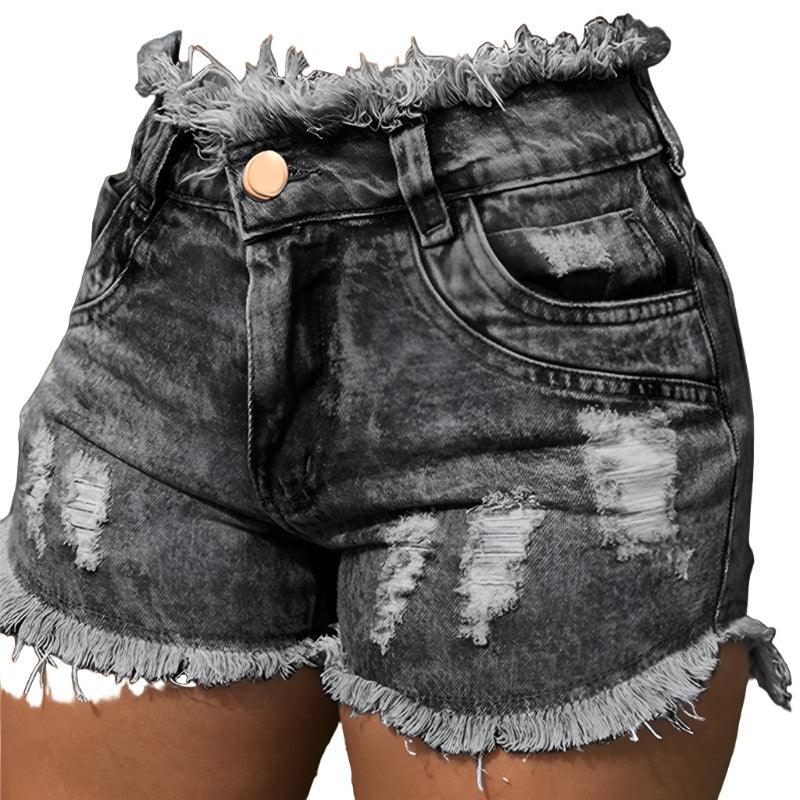 Tassel Torn Hole Women's Denim Shorts - MAXIME