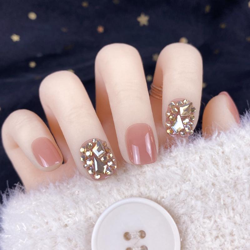 Champagne Gold Full Diamond Manicure Patches Wearing Nails Finished - MAXIME