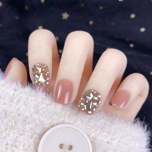 Champagne Gold Full Diamond Manicure Patches Wearing Nails Finished - MAXIME