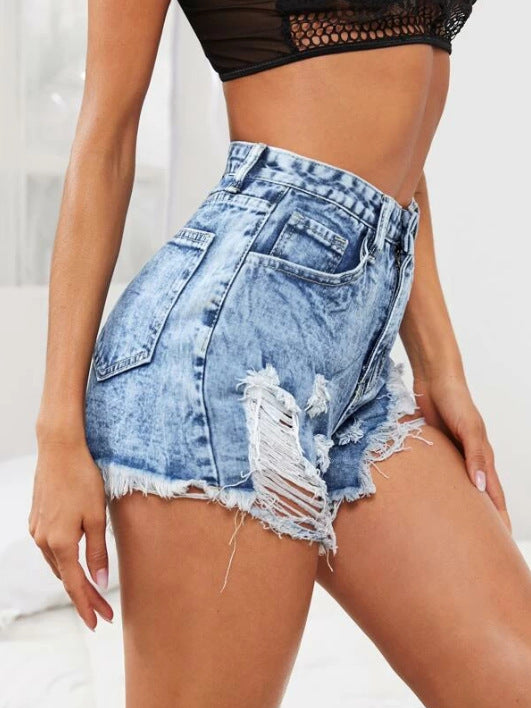 Waist Ripped Denim Shorts - MAXIME