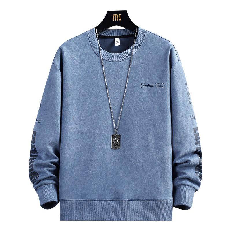 Trendy Casual Suede Round Neck Sweater For Men - MAXIME