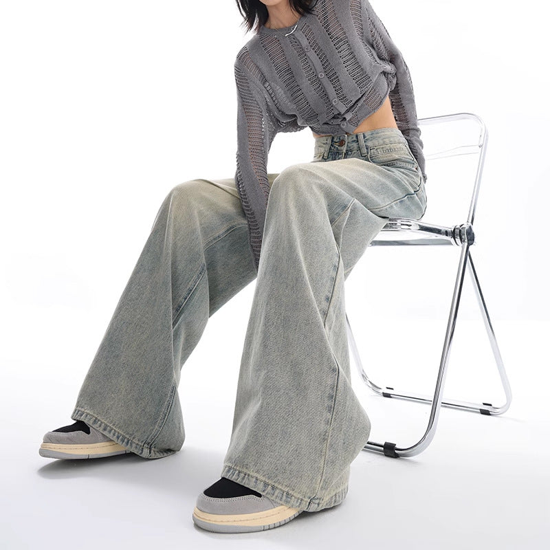 Retro Denim Style Loose Slimming Mop Wide Leg Pants - MAXIME