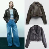 Leather Short Zipper Fashion Jacket - MAXIME