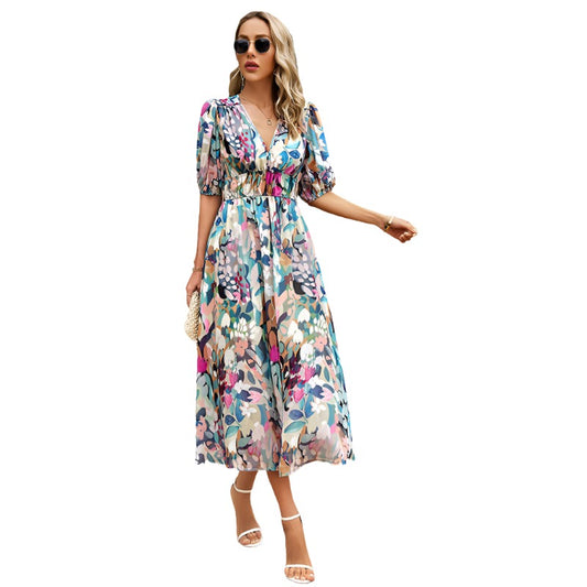 V-neck Summer Slim Vacation Dresses - MAXIME