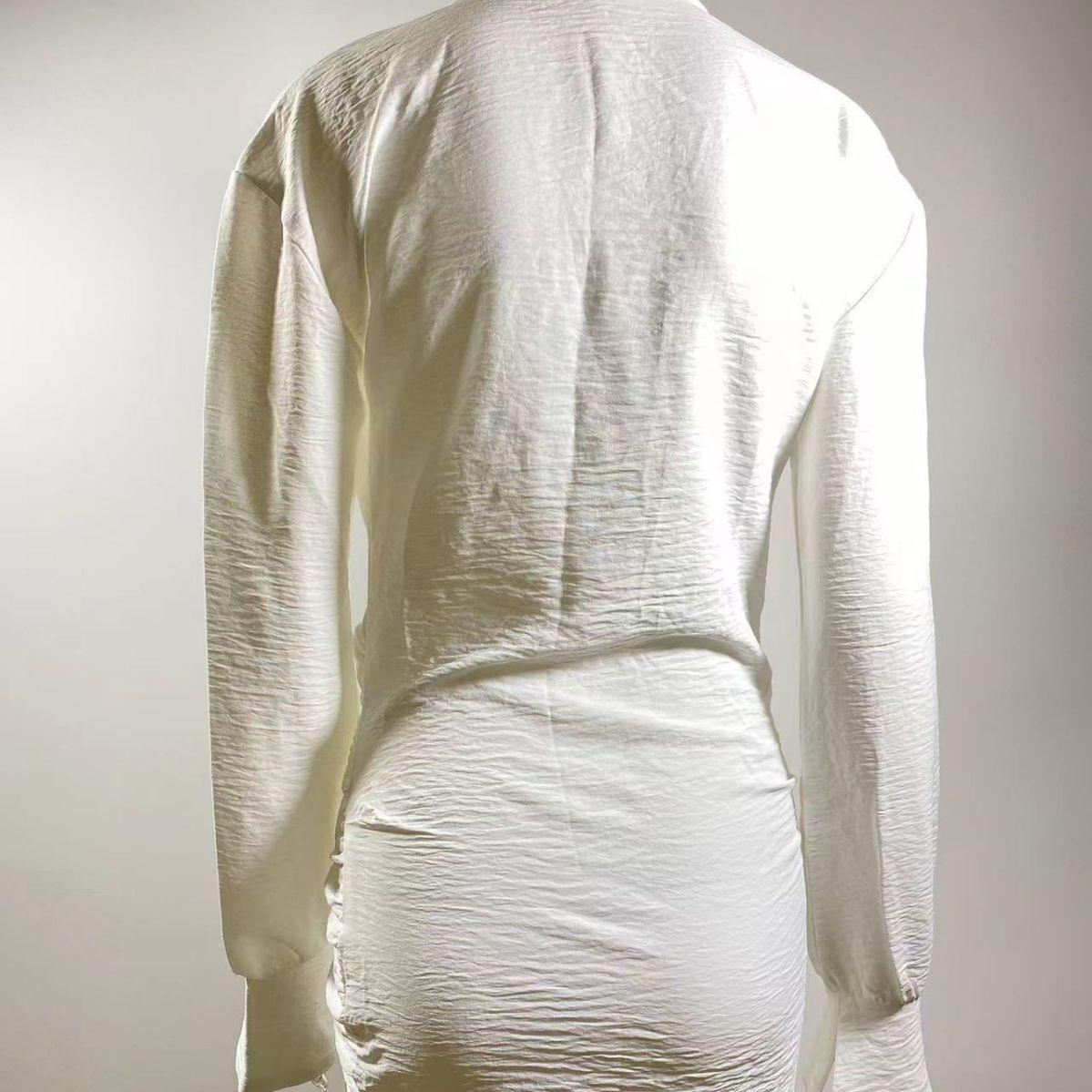 White Long-sleeved V-neck Shirt Sexy - MAXIME