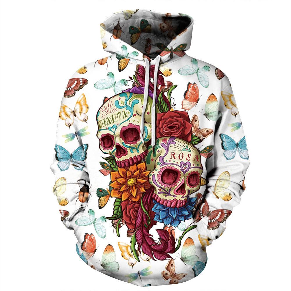 Hooded Skull Printed Loose Sports Sweater - MAXIME