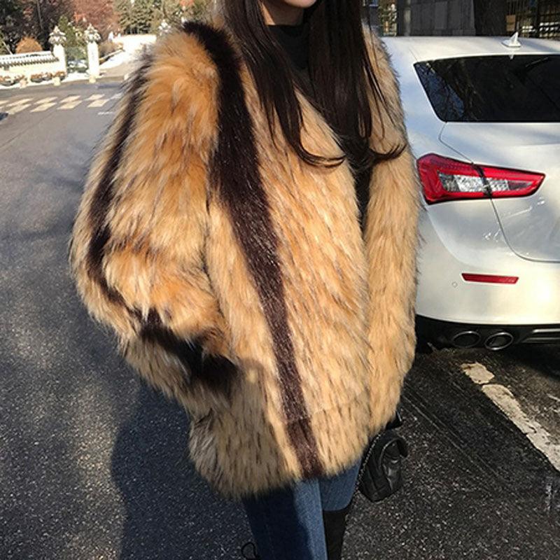 Artificial Fox Fur Marbled Fur Coat - MAXIME