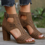 New High Square Heel Hollow Roman Shoes - MAXIME