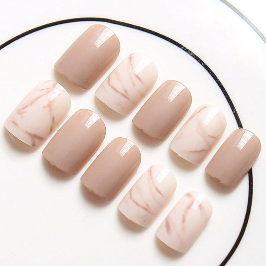 Light khaki smudge false nails - MAXIME