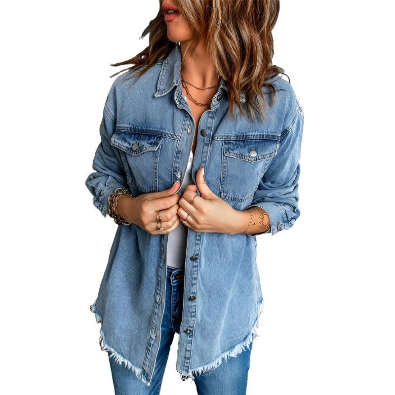 Women's Street Style Lapel Loose Denim Jacket - MAXIME