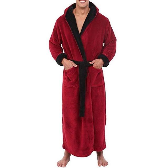 Men BathRobe Flannel Hooded Thick Casual Winter - MAXIME