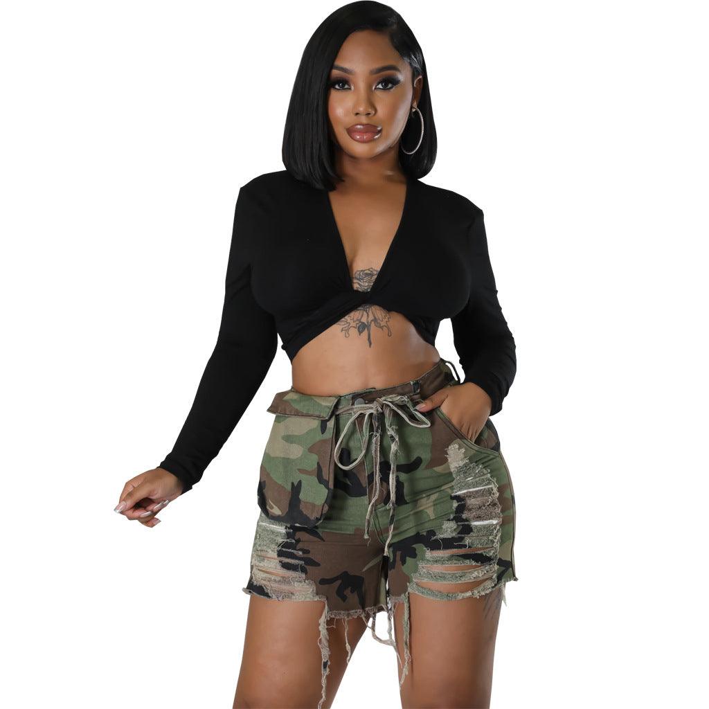 Stretch Camouflage Denim Shorts - MAXIME