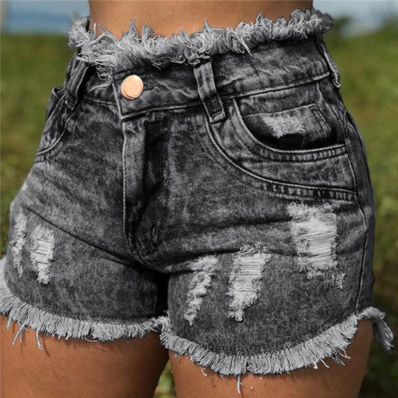 Tassel Torn Hole Women's Denim Shorts - MAXIME