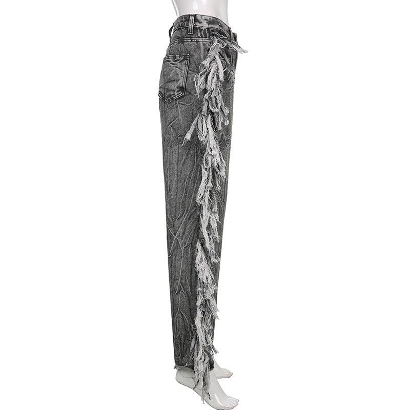 Ladies Gray Raw Edge Tie-Dye Jeans - MAXIME