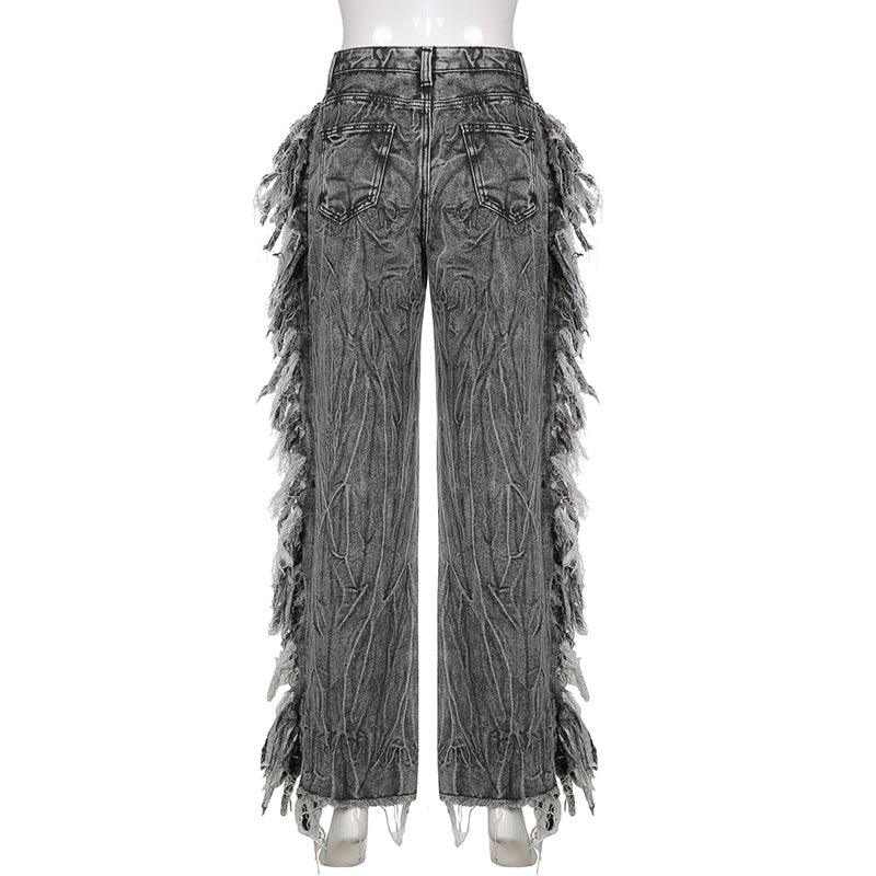 Ladies Gray Raw Edge Tie-Dye Jeans - MAXIME