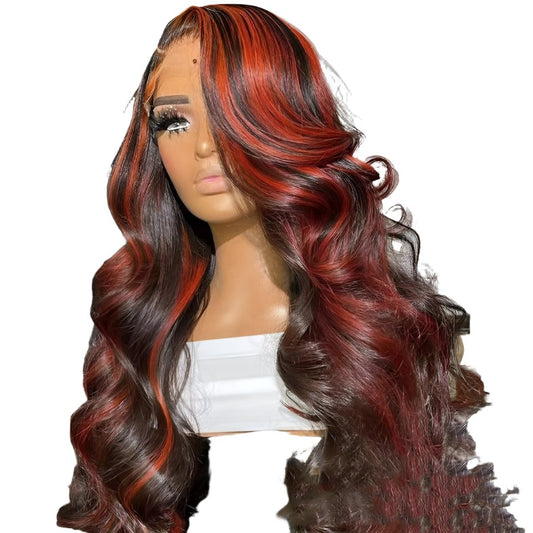 Lace Frontal Burgundy Highlight 13X4 4x4 Closure Wigs - MAXIME