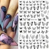 Black Butterfly Nails Stickers Decals White Flower Adhesive Manicure - MAXIME