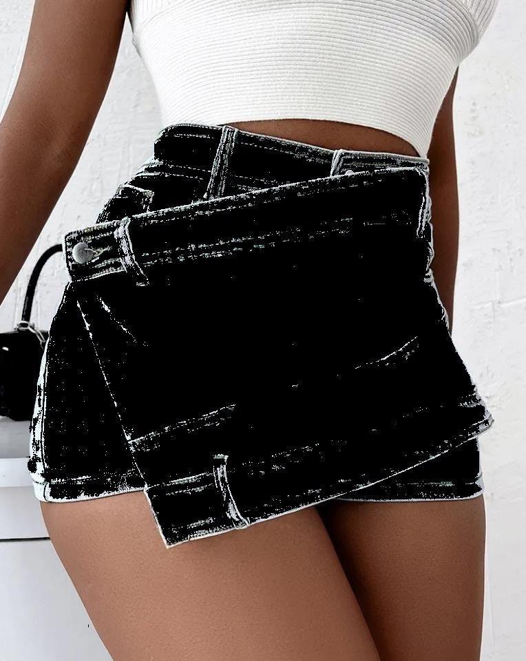 Denim Skinny Mini Skorts Skirt - MAXIME