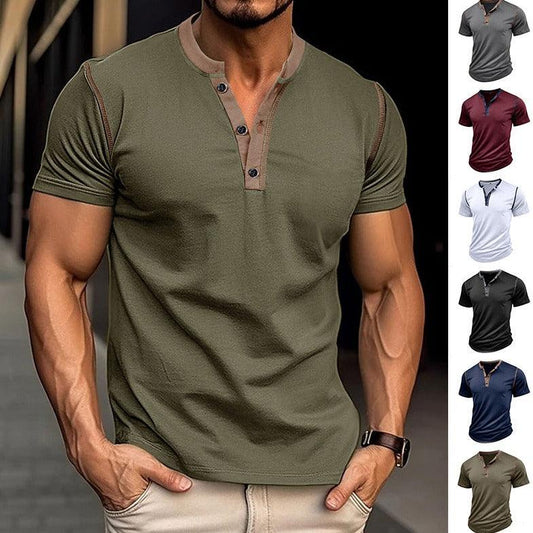 Summer Button V-neck T-shirt Tops - MAXIME