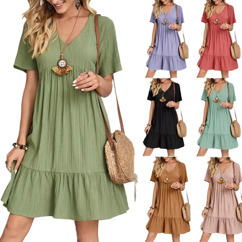 V Neck Ruffles A-line Dress Female Elegant Dresses - MAXIME