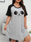 Women's Plus Cartoon Cat Print Raglan Short Sleeve - MAXIME