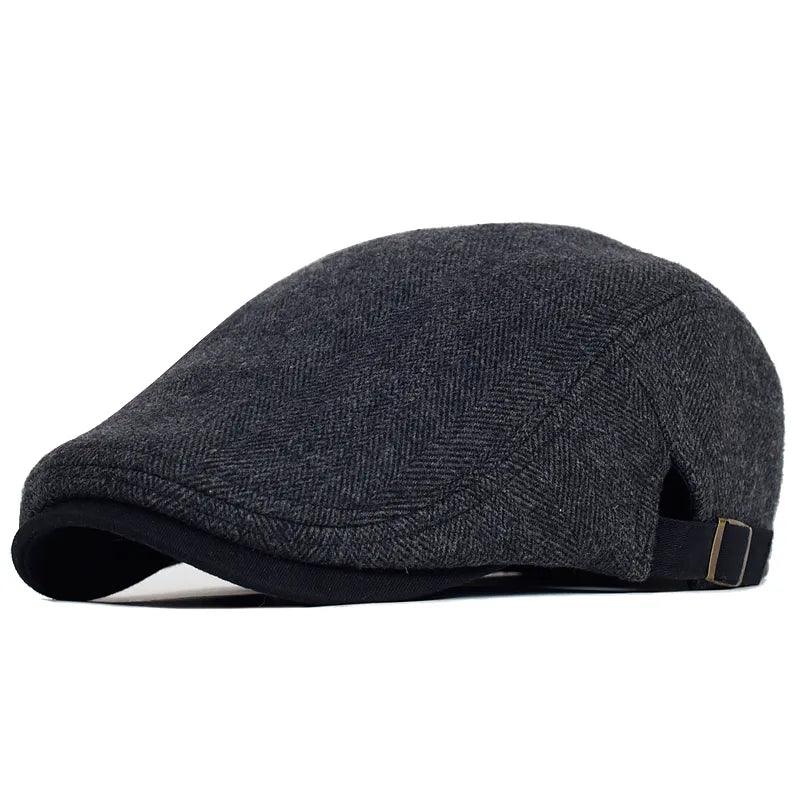 Newsboy Cap Men Winter Wool Thick Warm Hat Peaked Cap Adjustable - MAXIME