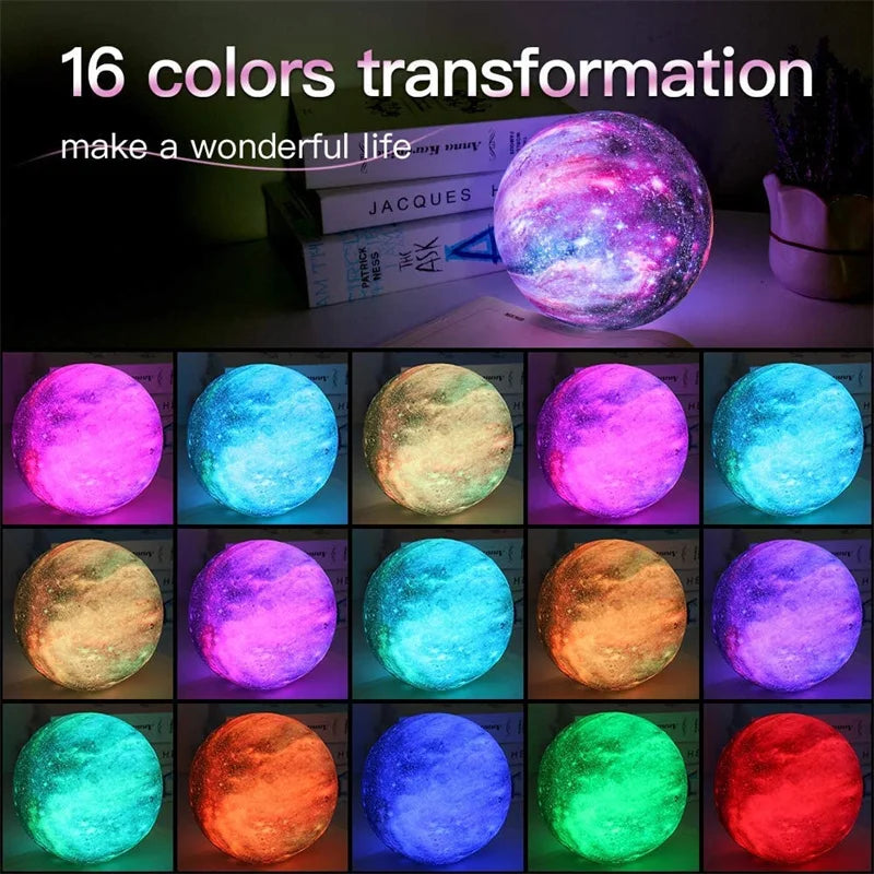 Moon Lamp Kids Night Light Galaxy Lamp 16 Colors LED 3D Star Moon Light Change Touch And Remote Control Galaxy Light For Gifts - MAXIME