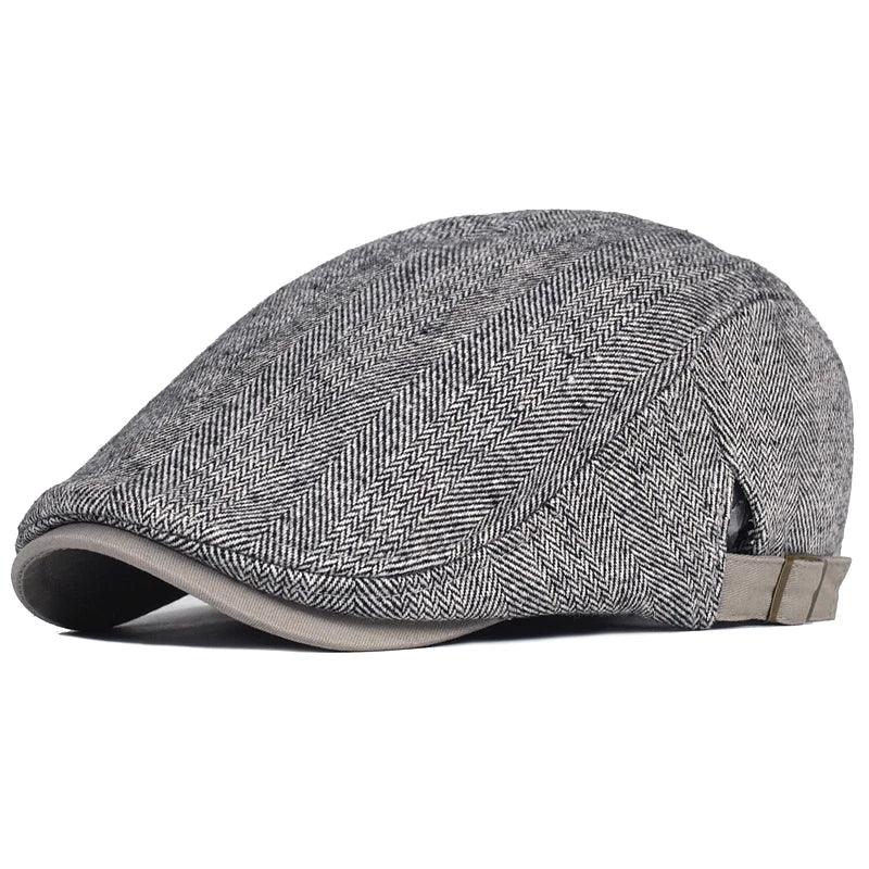 Newsboy Cap Men Winter Wool Thick Warm Hat Peaked Cap Adjustable - MAXIME